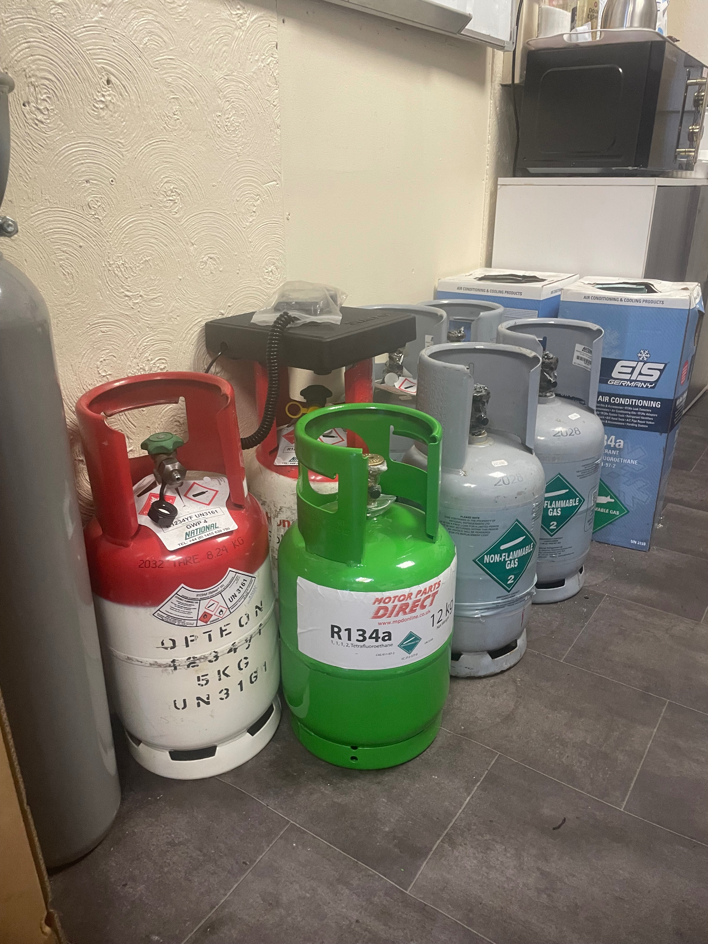 Refrigerant and nitrogen cylinders at ACR-100 workshop