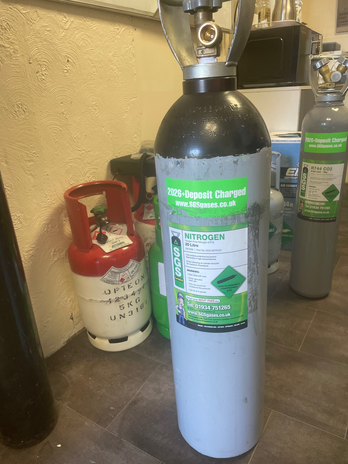 Refrigerant and nitrogen cylinders at ACR-100 workshop
